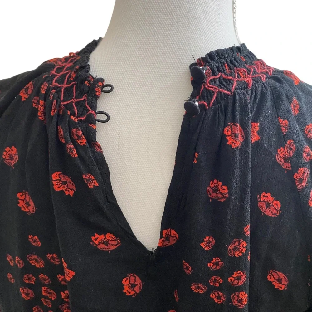 Free People Tunic “Flowers in her Hair” Tunic Small  Red Floral Boho Oversized